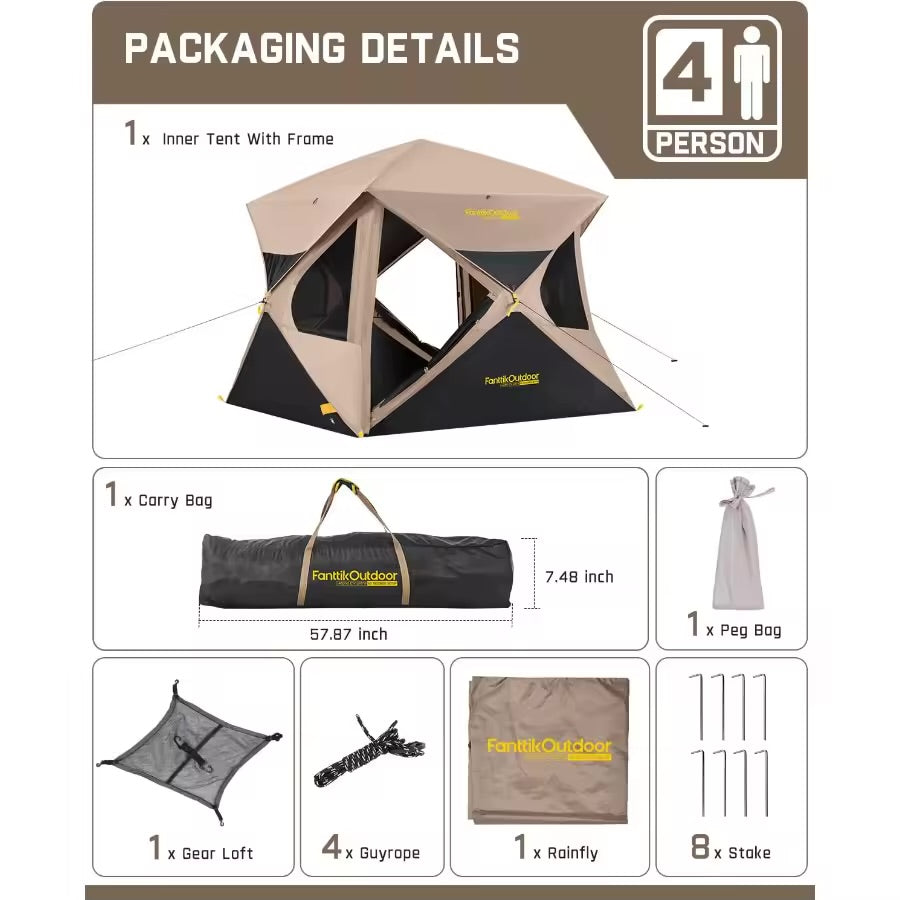 The Ultimate All-Season Instant Hub Tent – 4 Person Capacity (Setup in 60 Seconds)
