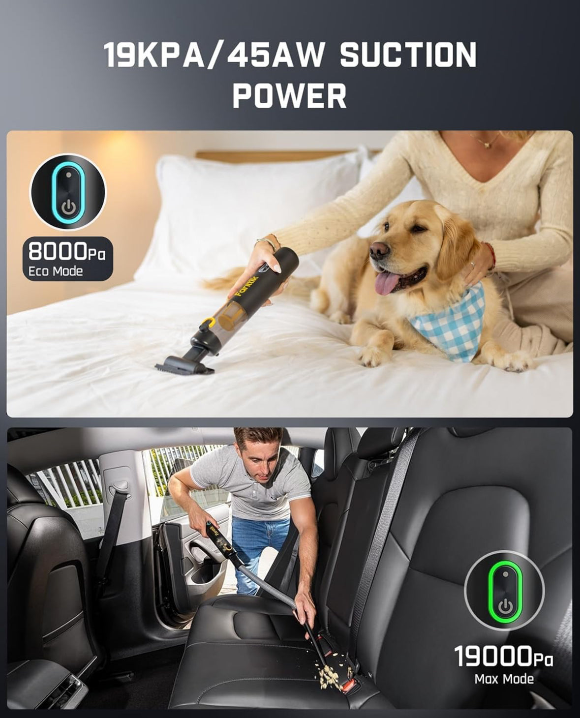 Aspirateur à main sans fil 4 en 1 ultime – Aspiration de 19 kPa et conception ultra-légère