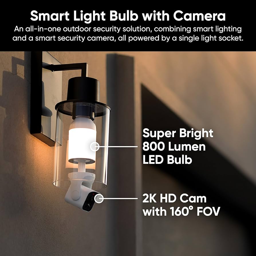 2K HD Smart Light Bulb Security Camera – Color Night Vision & 360° Adjustable Base